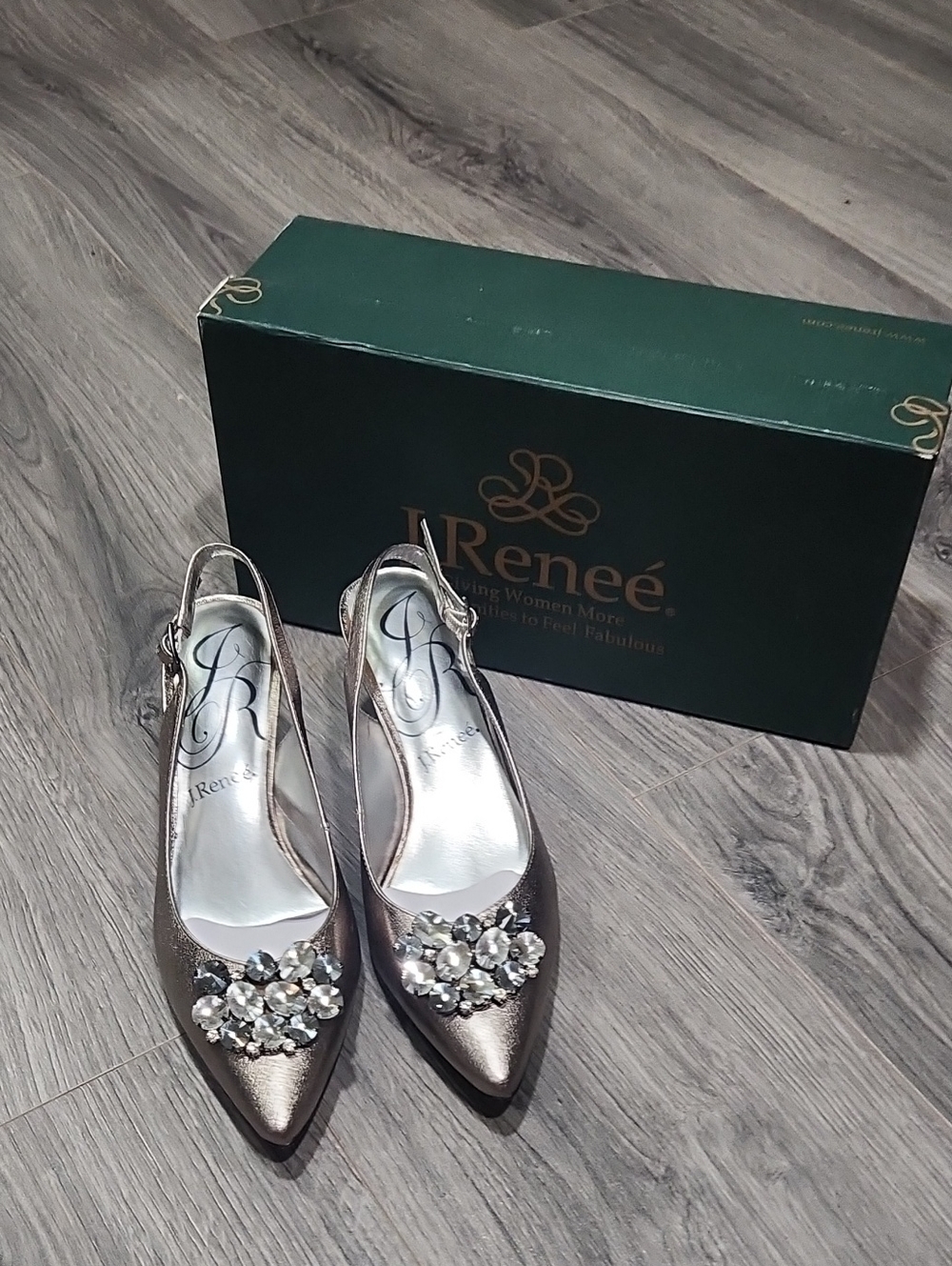 J.Renee Makenzie Metallic Slingback Pumps w/ Crystal Detail